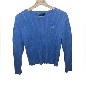 LAUREN RALPH LAUREN Petite Blue Cable Knit Sweater